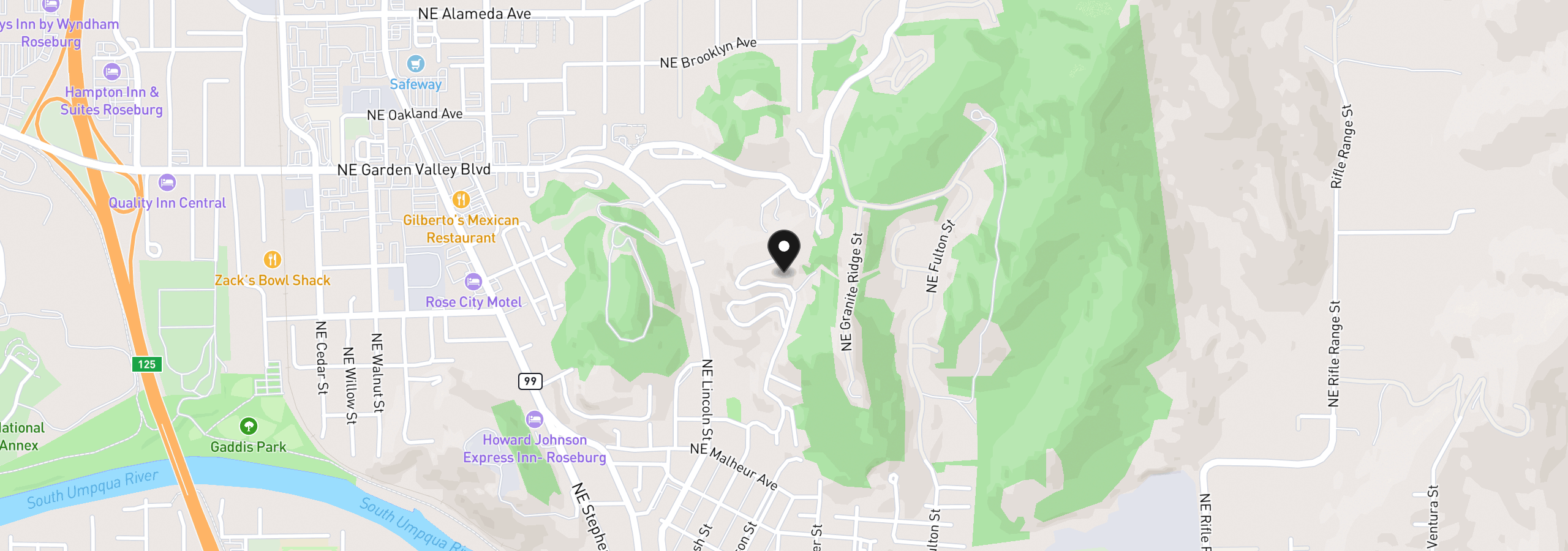 Map showing the location of 1751 NE Beulah Dr, Roseburg, OR 97470
