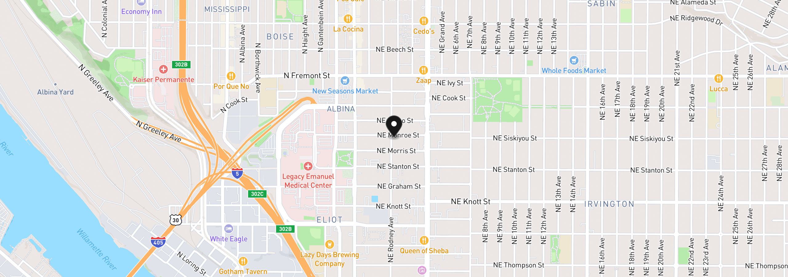Map showing the location of 102 NE Monroe St, Portland, OR 97212