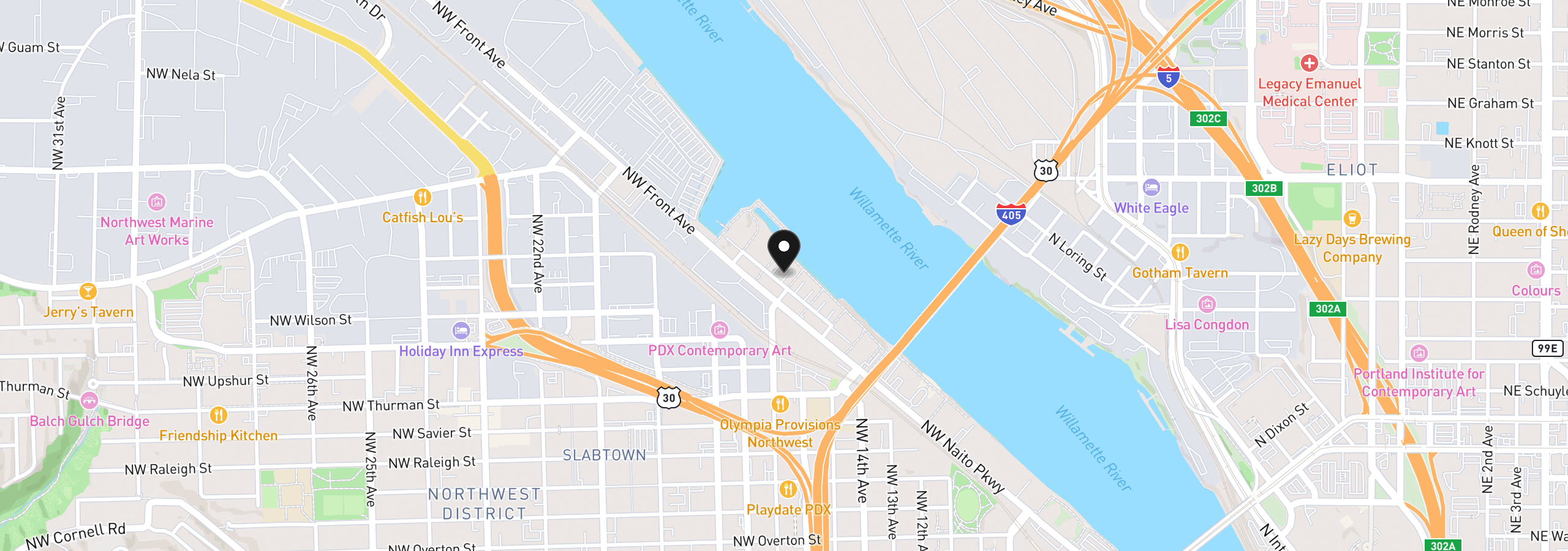 Map showing the location of 1742 NW Riverscape St 1742, Portland, OR 97209