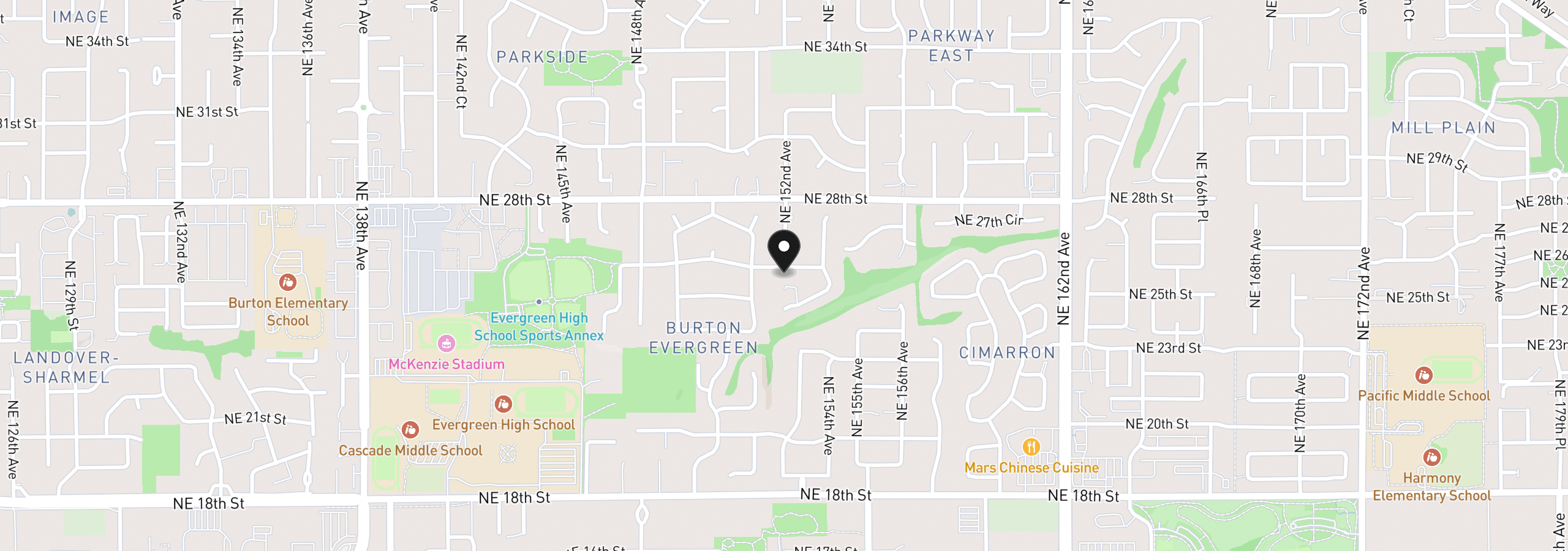 Map showing the location of 15201 NE 26th St, Vancouver, Wa 98684