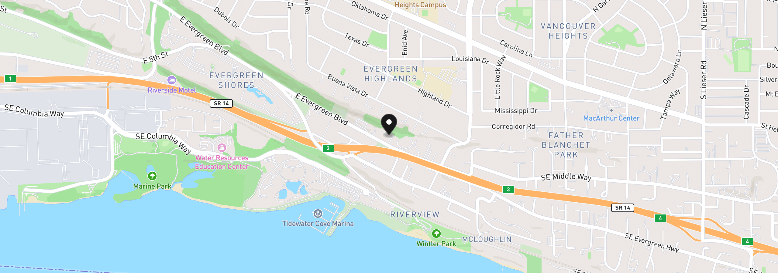 Map showing the location of 6108 E Evergreen Blvd, Vancouver, Wa 98661
