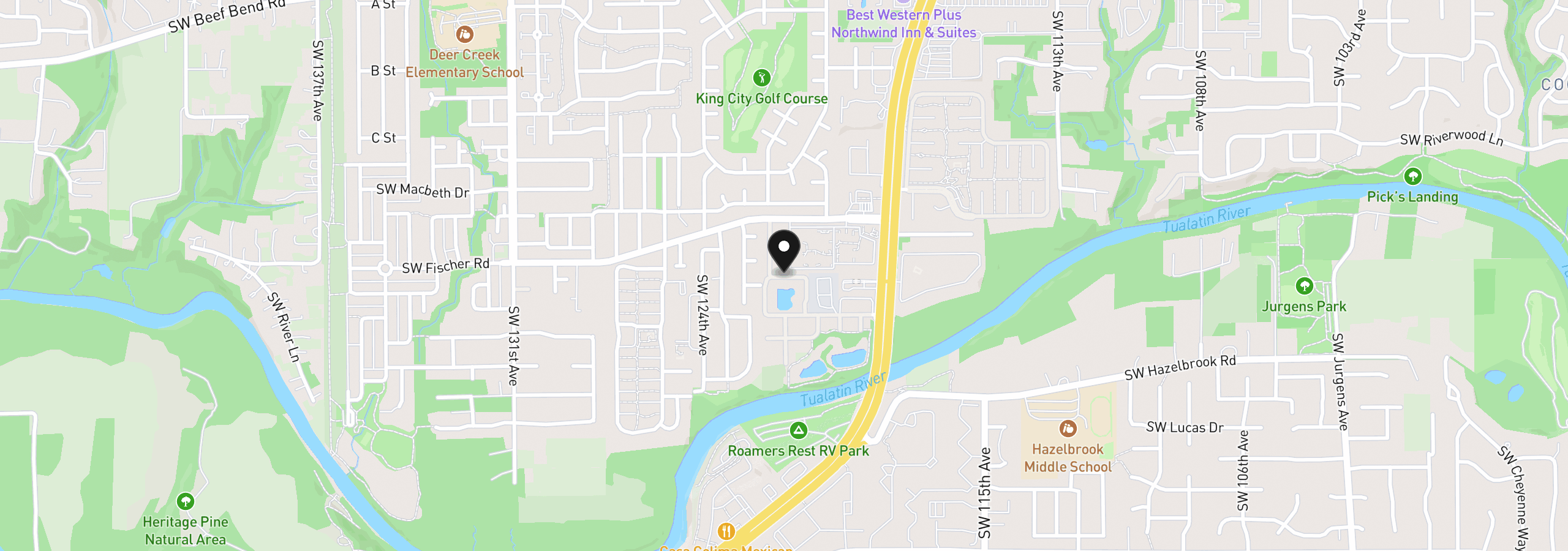Map showing the location of 17011 SW Versailles Ln, Portland, OR 97224