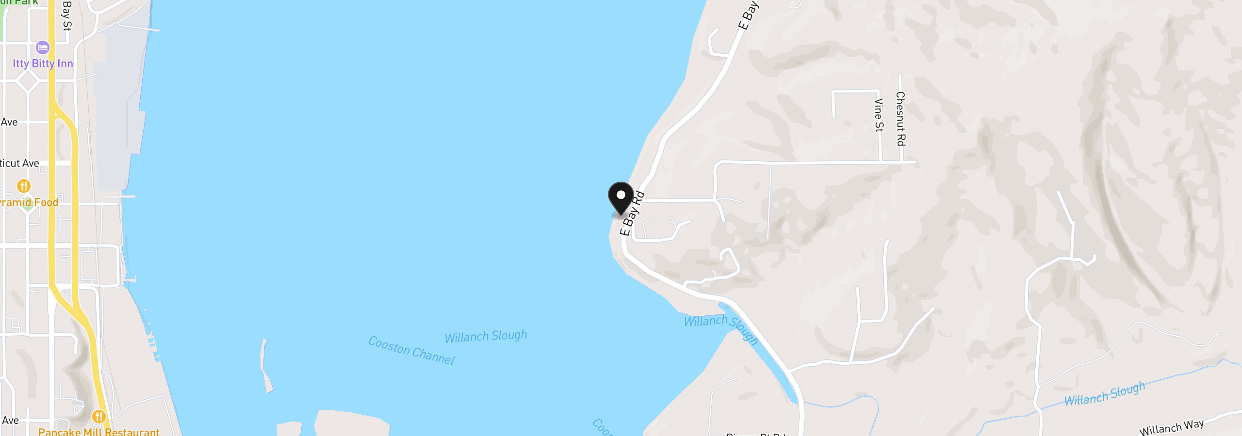 Map showing the location of 65294 E Bay Rd, North Bend, OR 97459