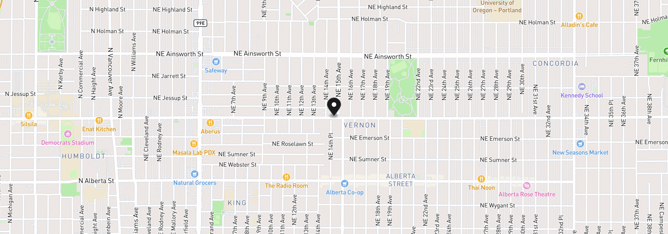 Map showing the location of 1455 NE Killingsworth St, Portland, OR 97211