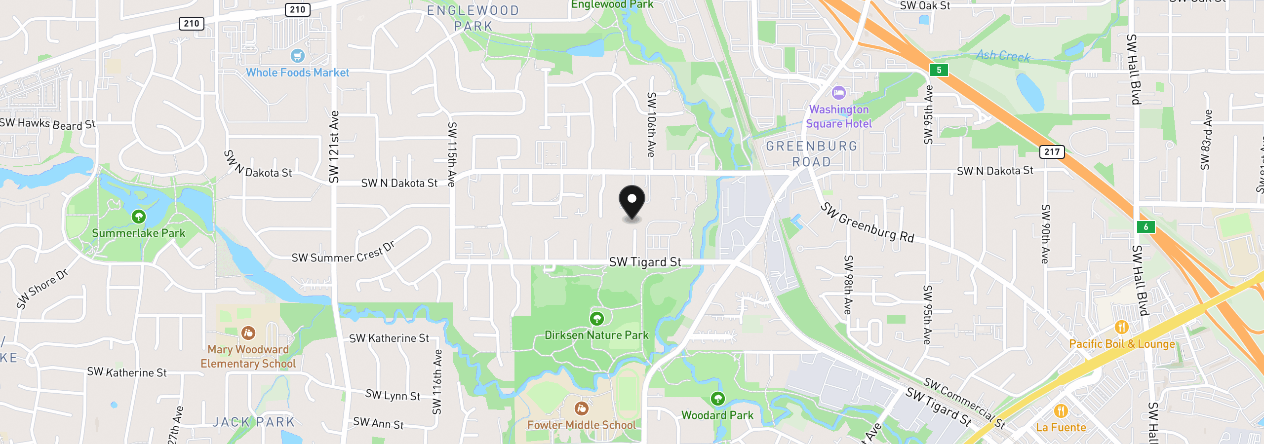 Map showing the location of 11401 SW 107th Pl, Portland, OR 97223