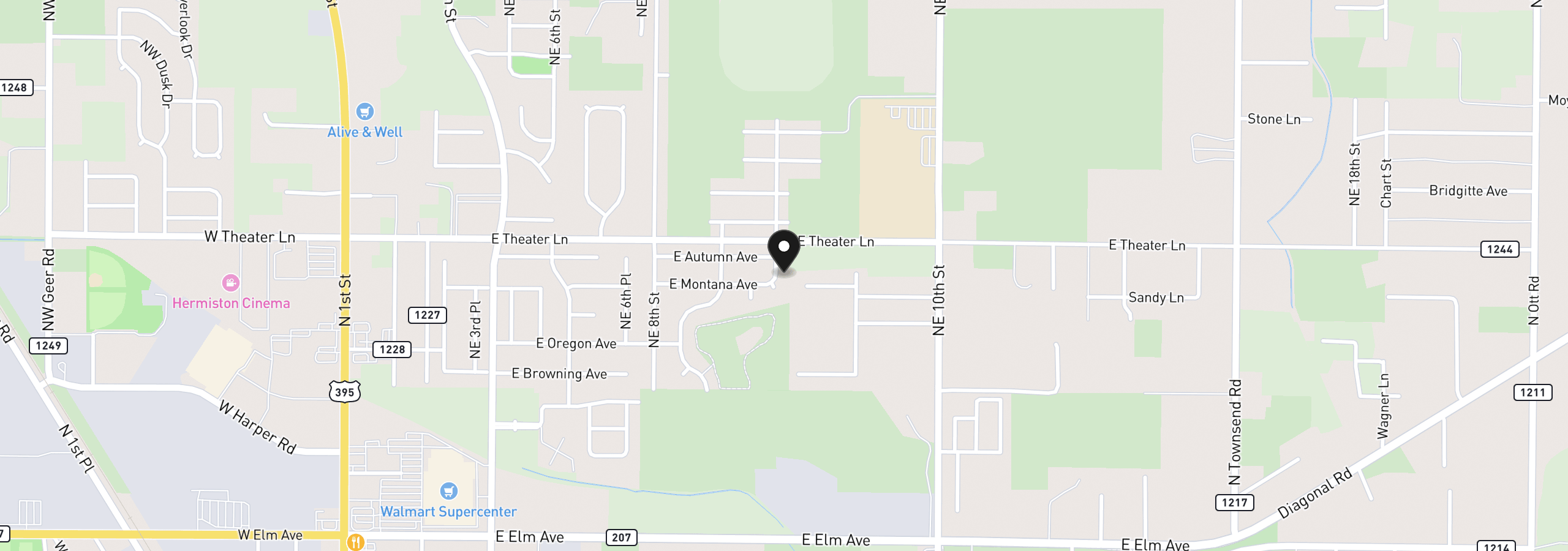 Map showing the location of 1764 NE 9th Pl, Hermiston, OR 97838