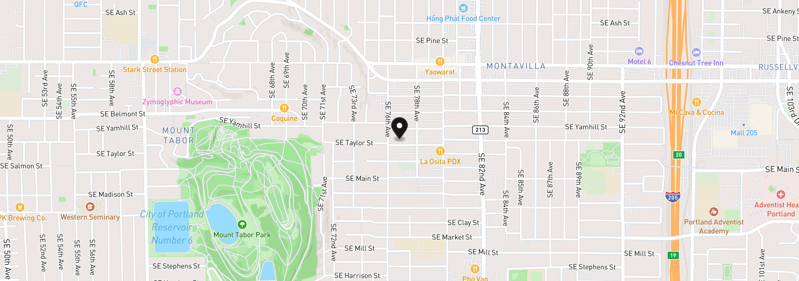 Map showing the location of 7635 SE Taylor St, Portland, OR 97215