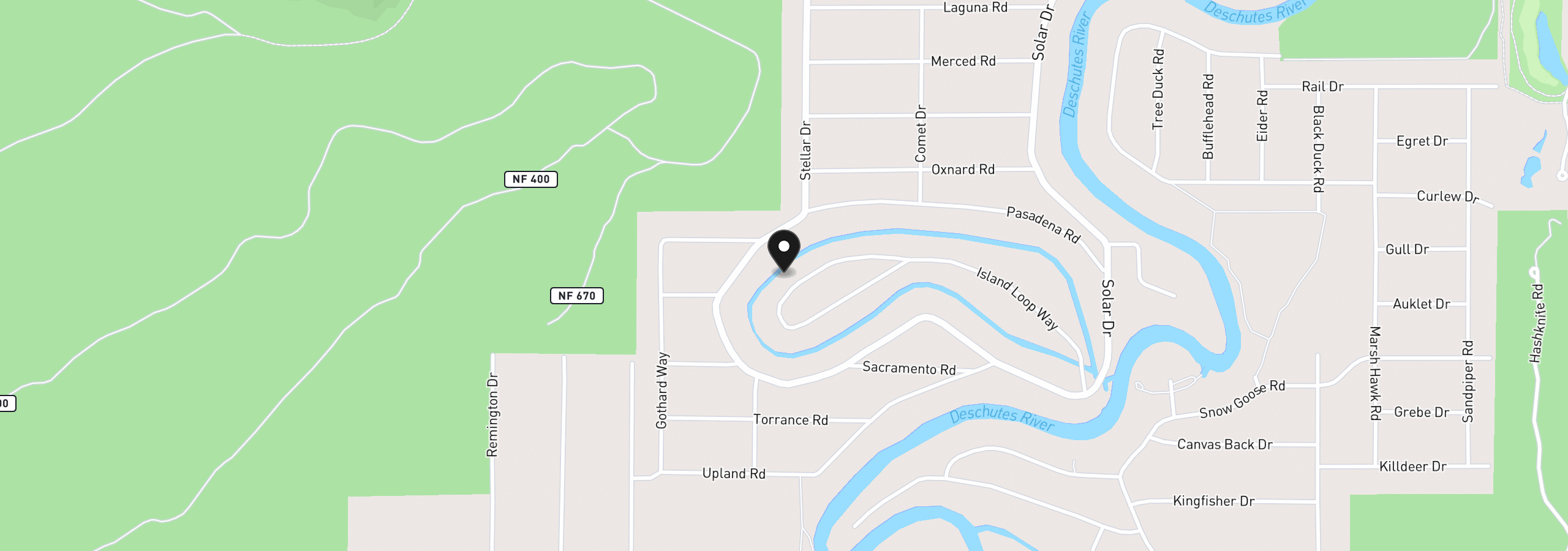 Map showing the location of 17040 Island Loop Way, Bend, OR 97707