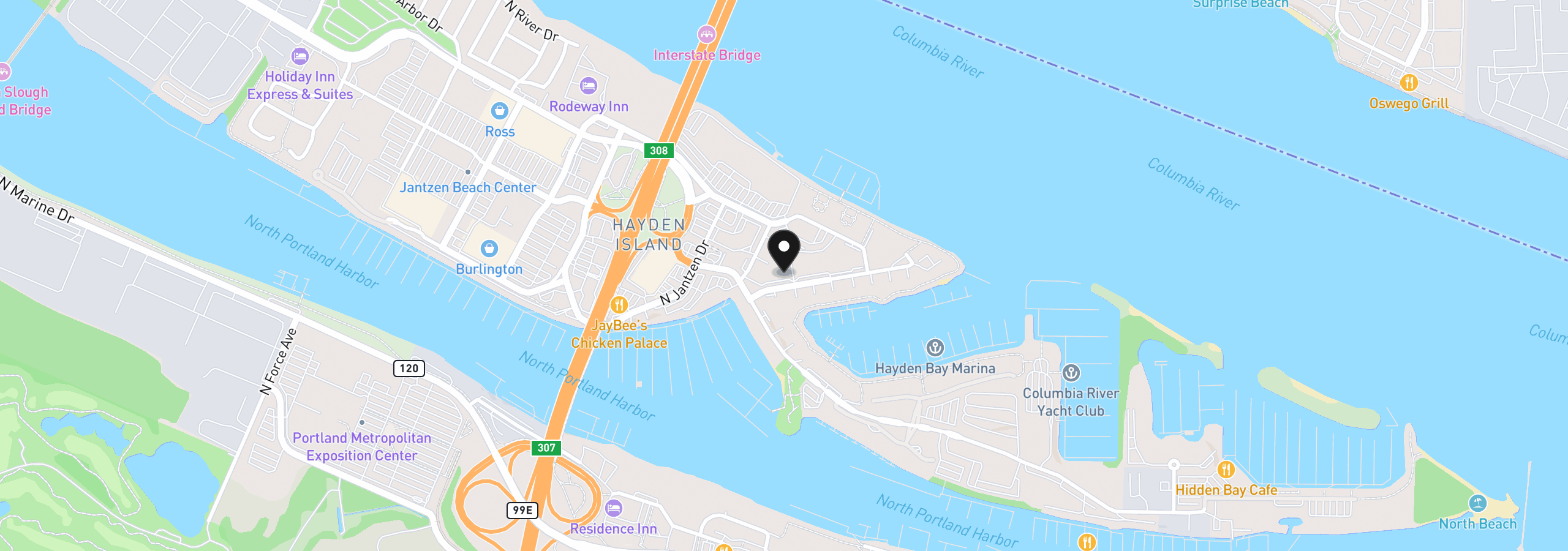 Map showing the location of 553 N Hayden Bay Dr 25, Portland, OR 97217