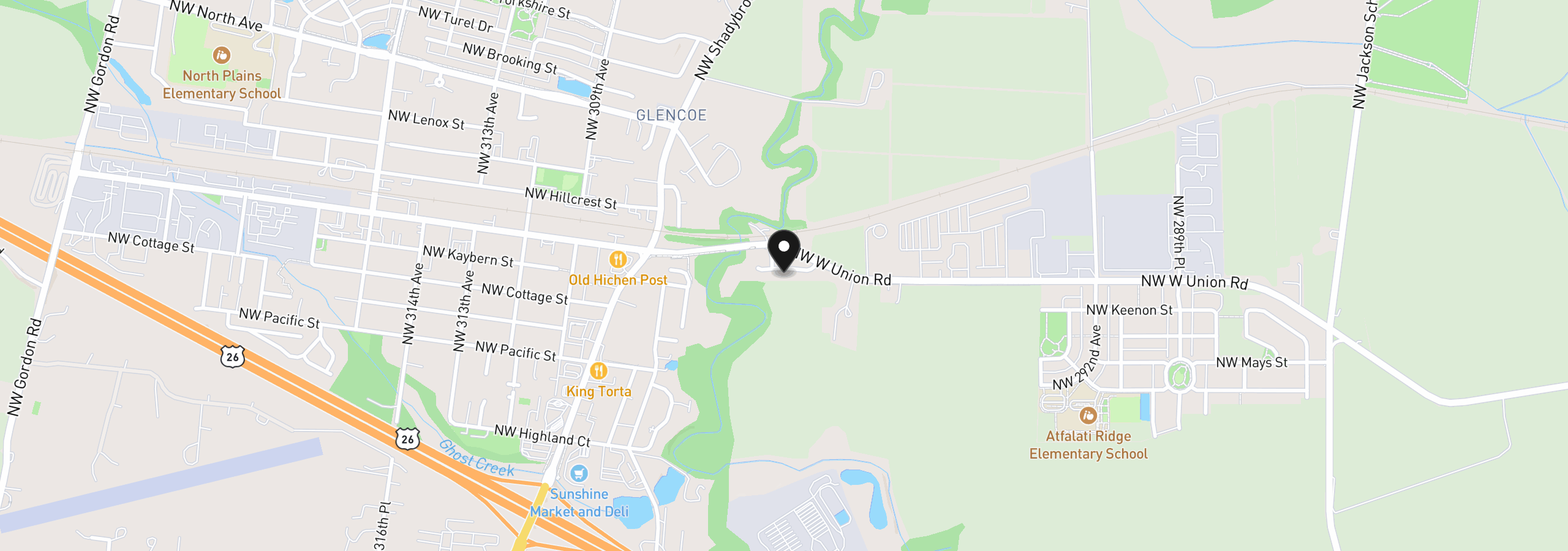 Map showing the location of 30276 NW Stewart Ln, North Plains, OR 97133