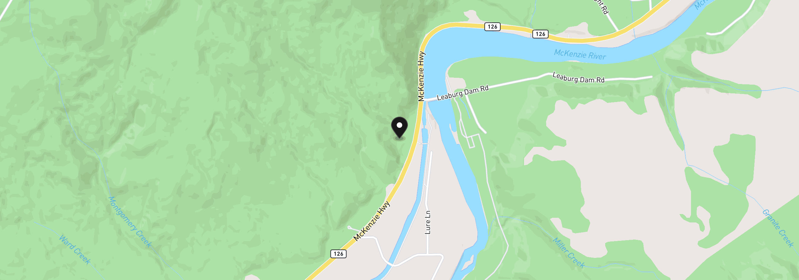 Map showing the location of 44561 McKenzie Hwy, Leaburg, OR 97489