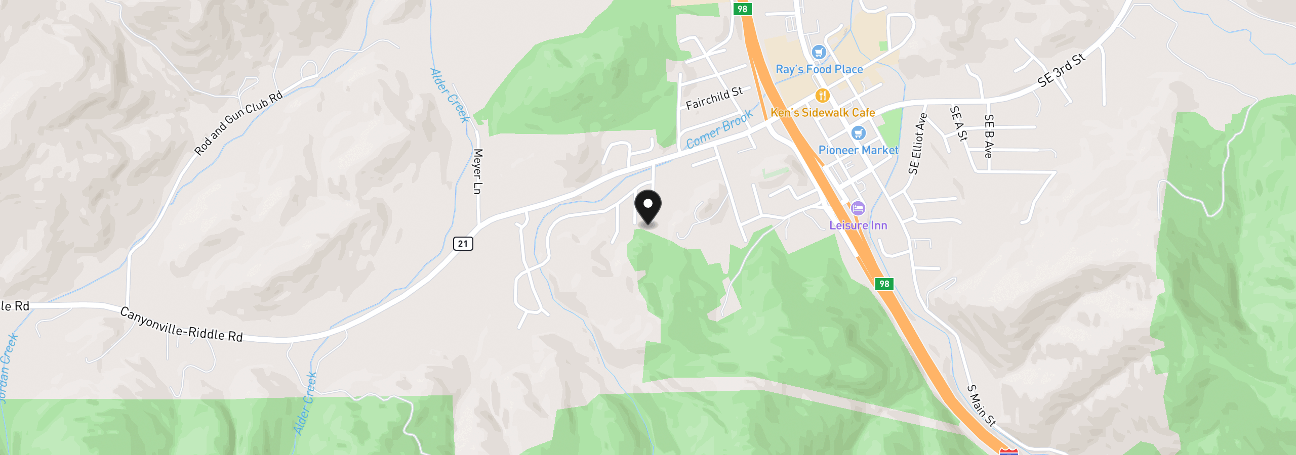 Map showing the location of 195 Samantha Way, Canyonville, OR 97417