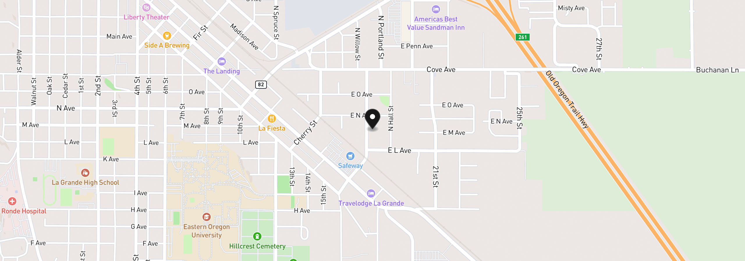 Map showing the location of 1209 N Willow St, La Grande, OR 97850