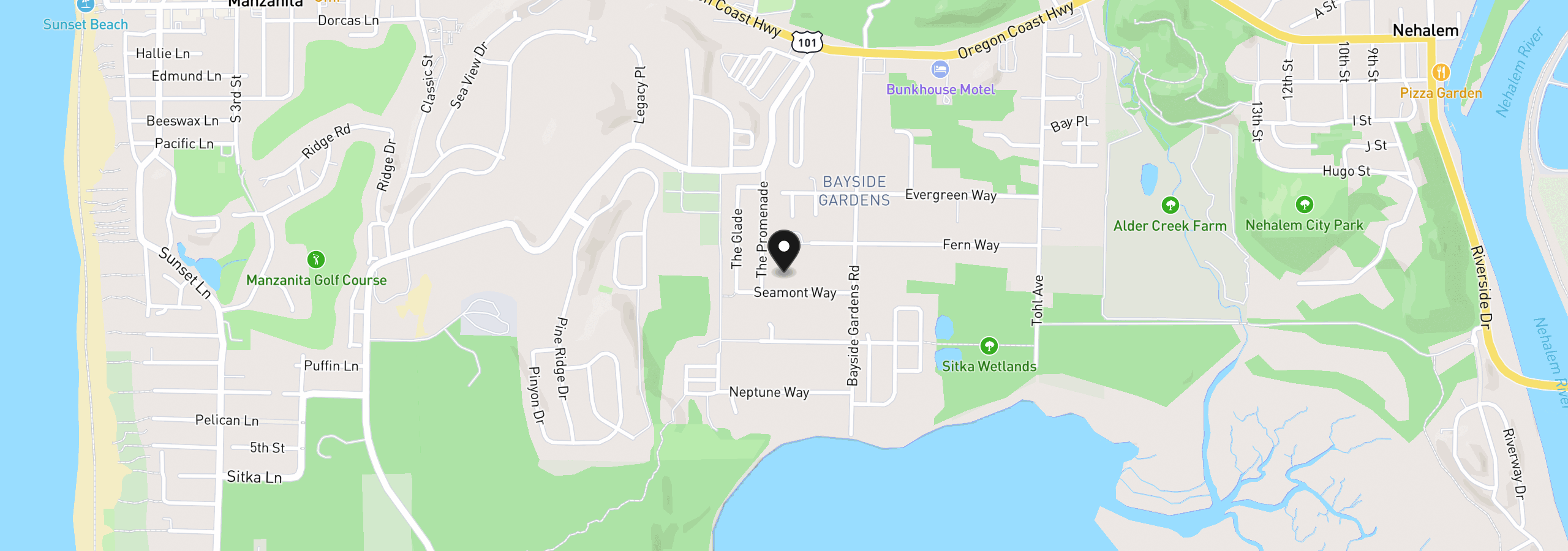 Map showing the location of 11000 Seamont Way, Nehalem, OR 97131