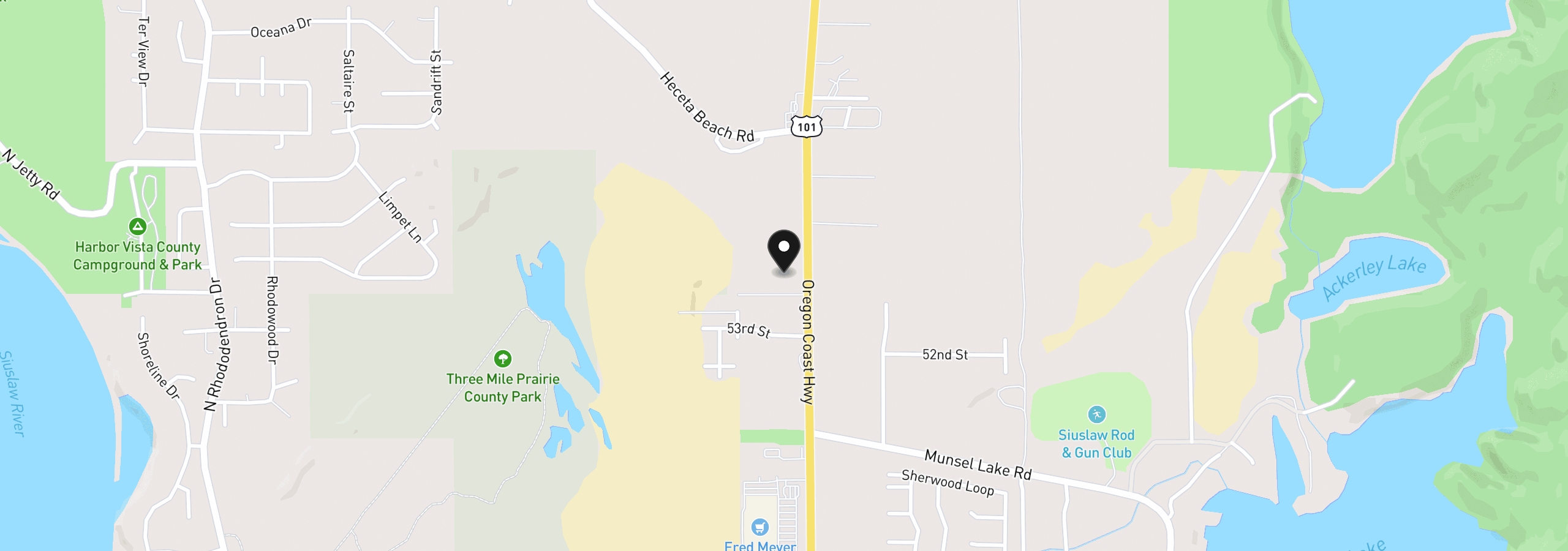 Map showing the location of 5301 Highway 101, Florence, OR 97439