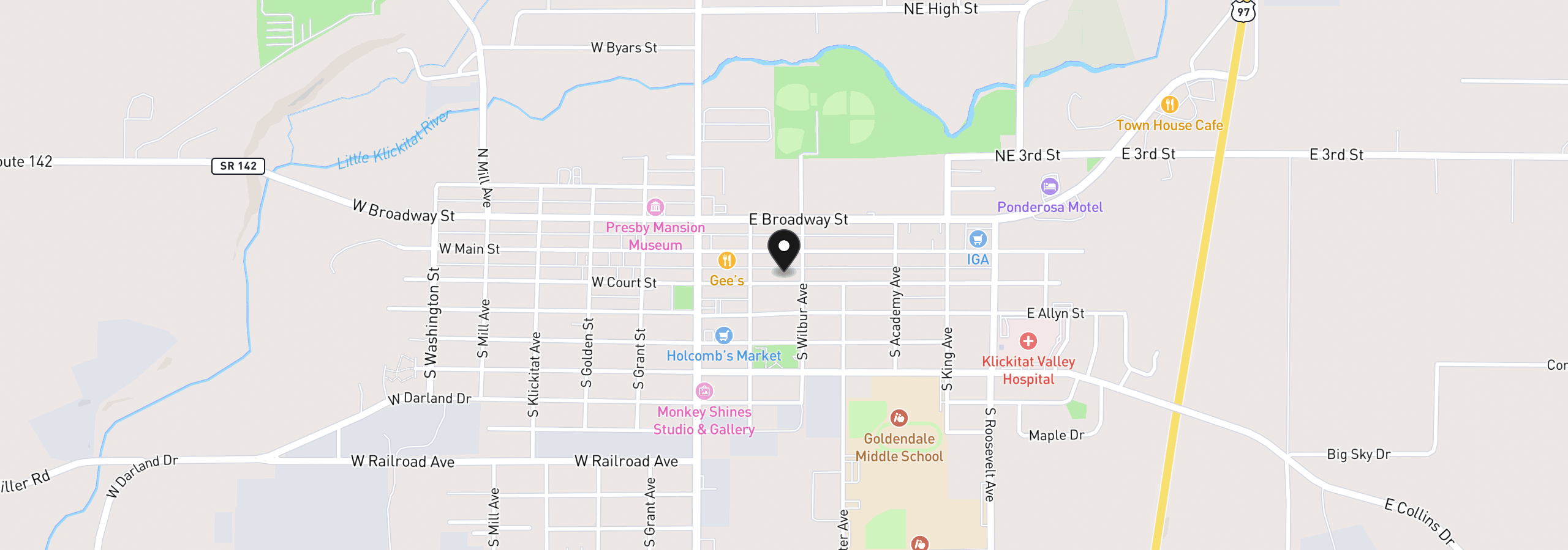Map showing the location of 221 E Court St, Goldendale, Wa 98620