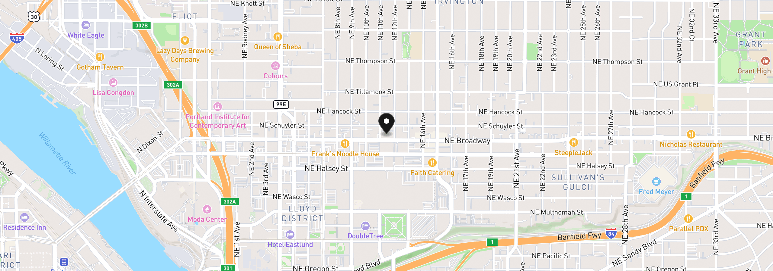 Map showing the location of 1718 NE 11th Ave 205, Portland, OR 97212