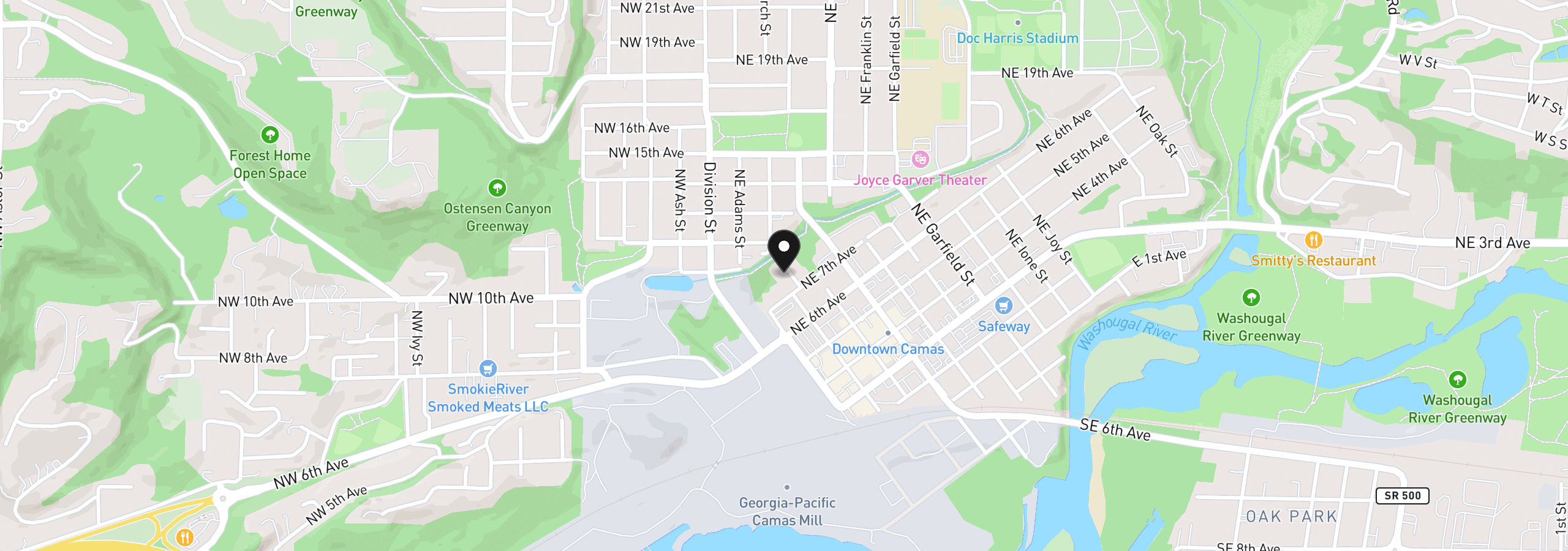 Map showing the location of 727 NE Birch St, Camas, Wa 98607