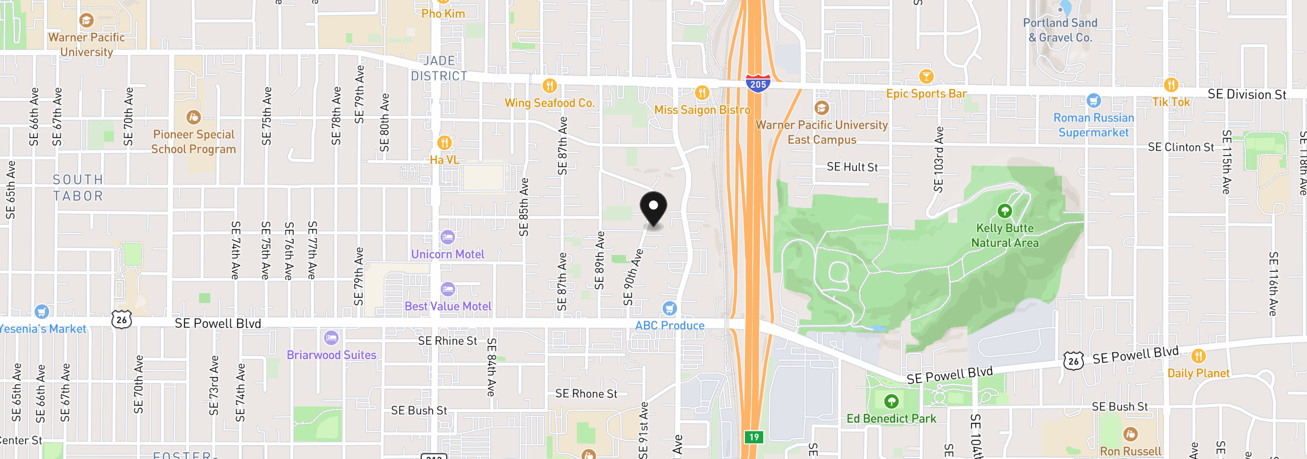 Map showing the location of 3020 SE 90th Pl, Portland, OR 97266