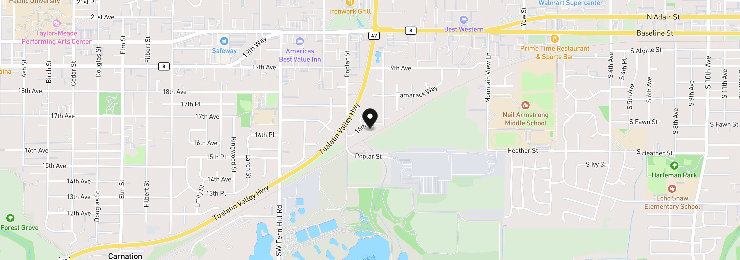 Map showing the location of 3546 16th Pl, Forest Grove, OR 97116