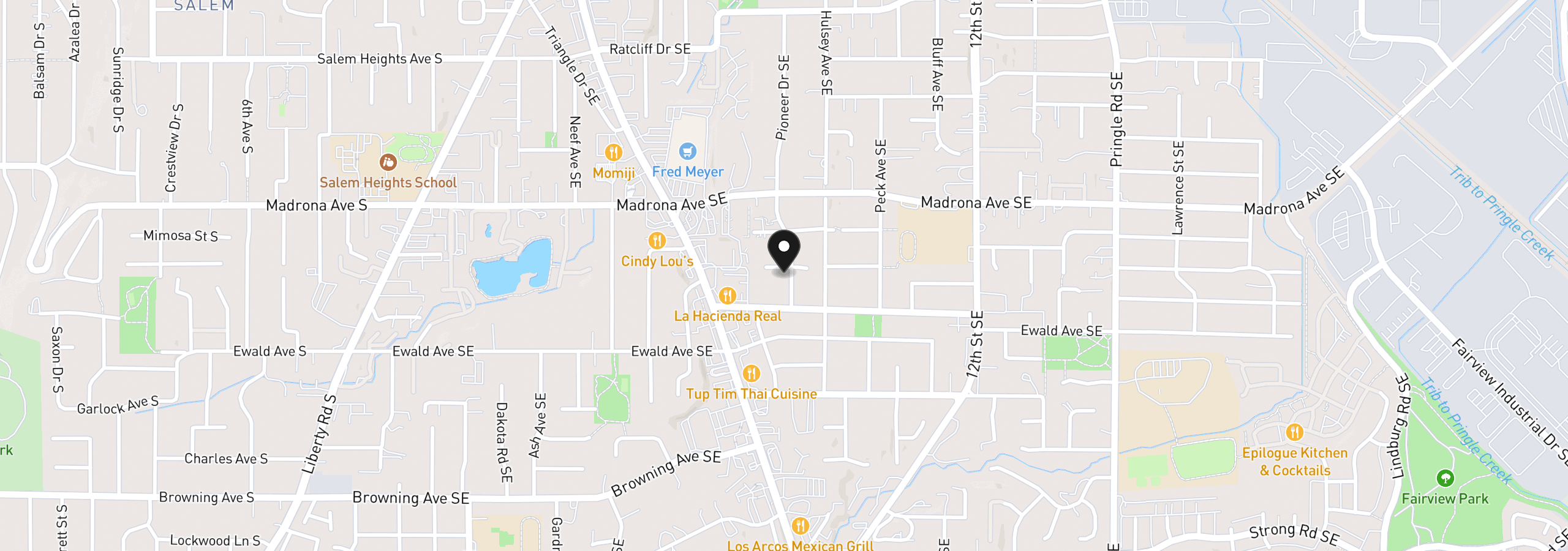 Map showing the location of 3603 Pioneer Dr SE, Salem, OR 97302