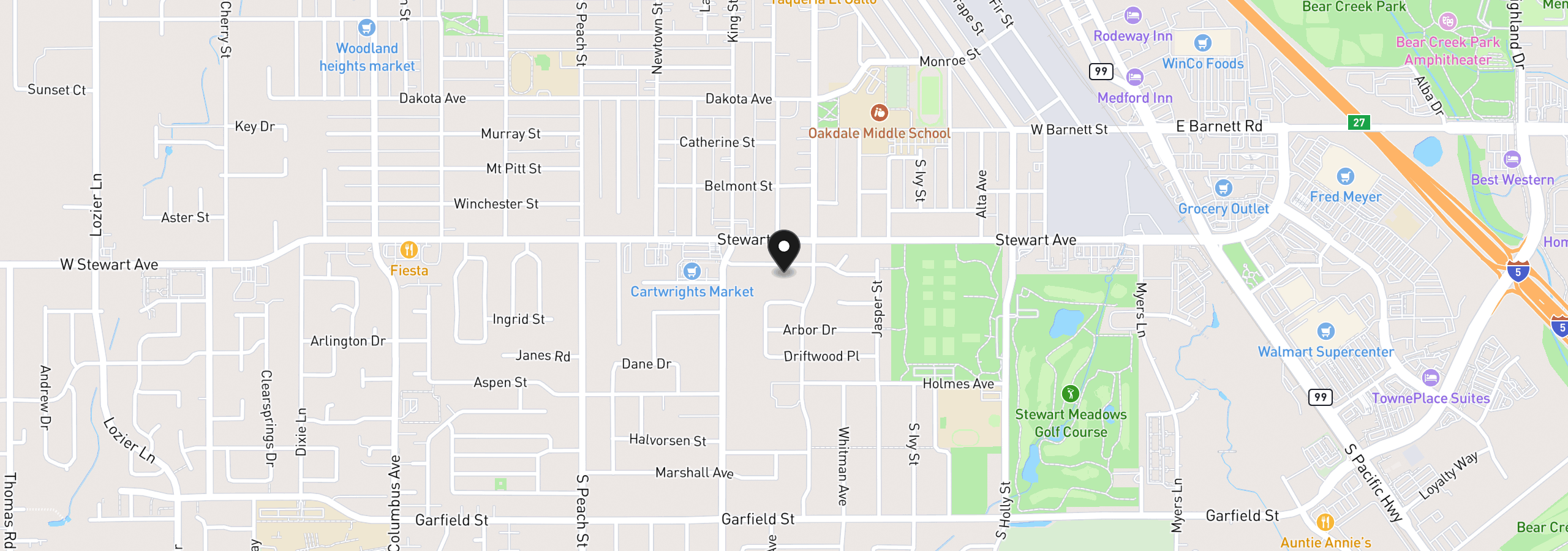 Map showing the location of 547 Oakdale Dr, Medford, OR 97501