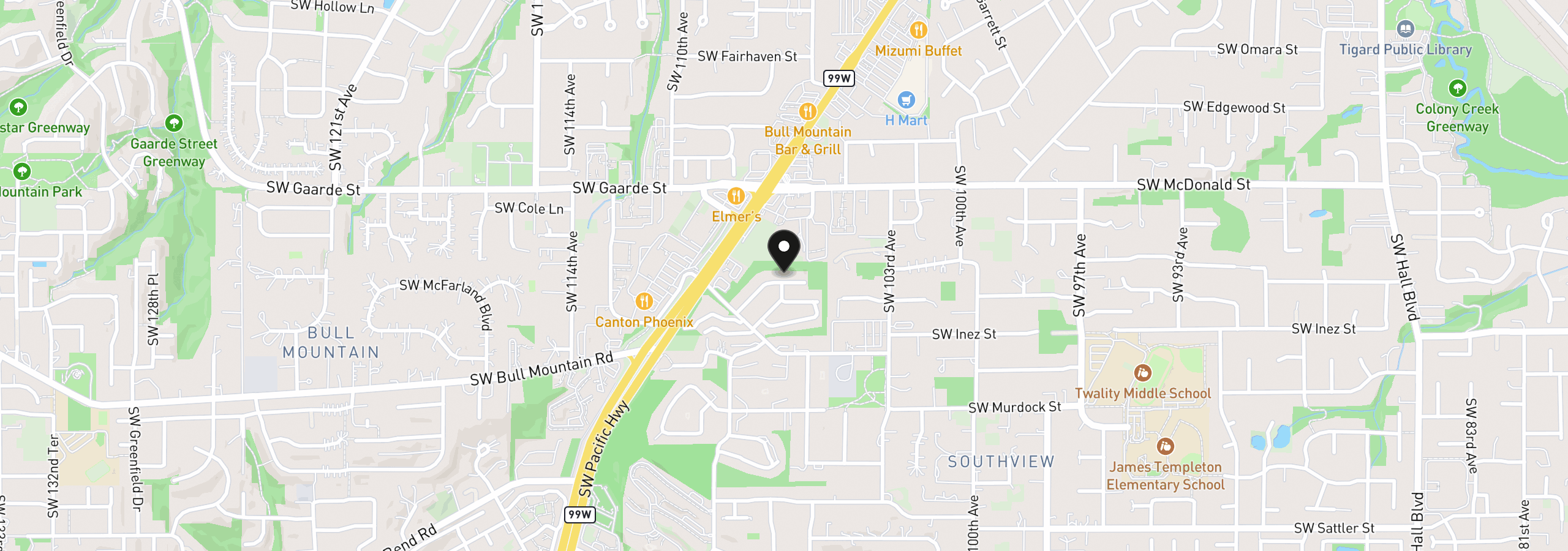 Map showing the location of 10813 SW Canterbury Ln 104, Tigard, OR 97224
