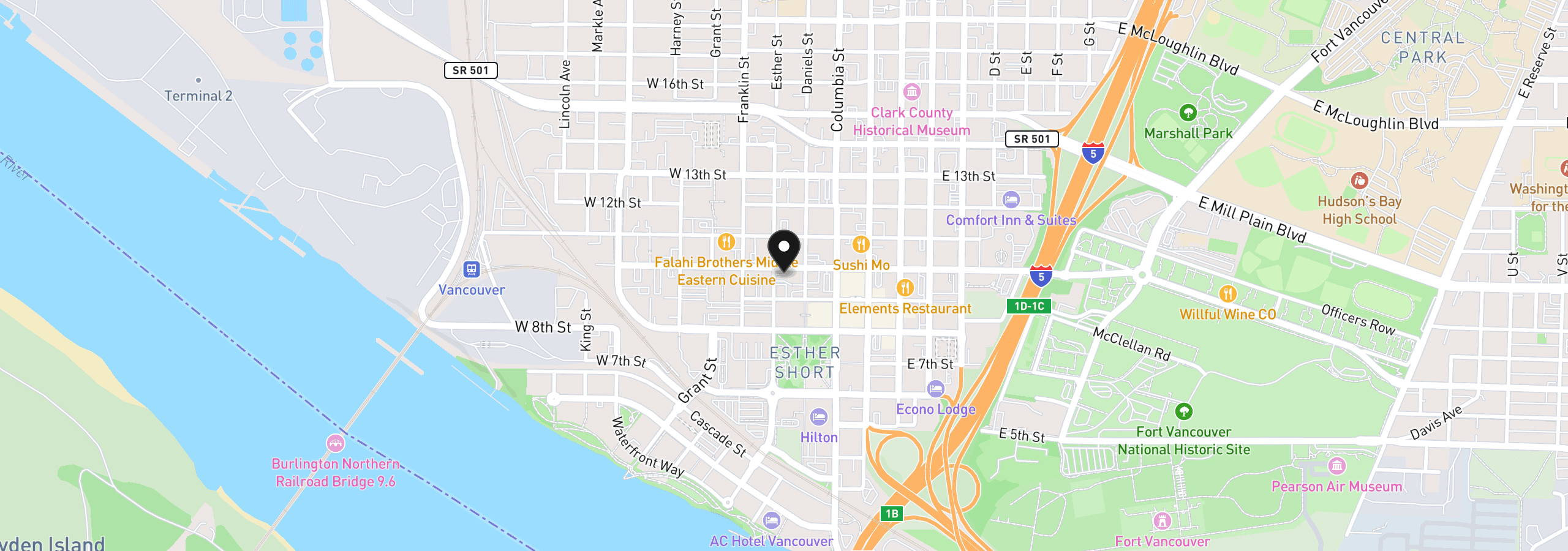 Map showing the location of W Evergreen Blvd, Vancouver, Wa 98660