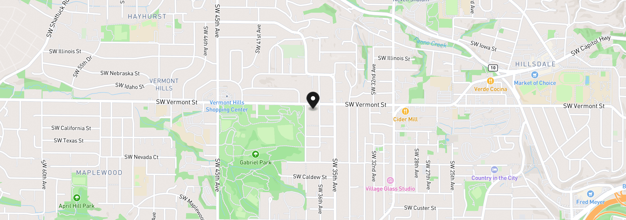 Map showing the location of 3622 SW Vermont St, Portland, OR 97219