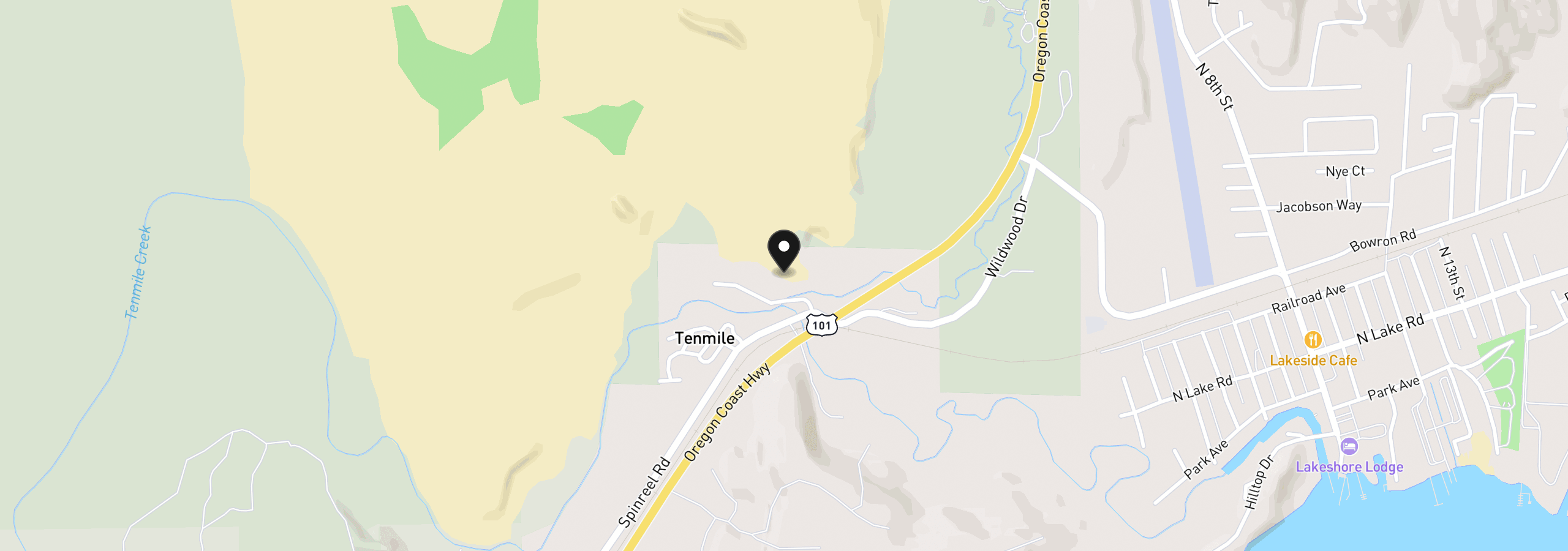 Map showing the location of 0 Sherry Barbie Ln, Lakeside, OR 97449