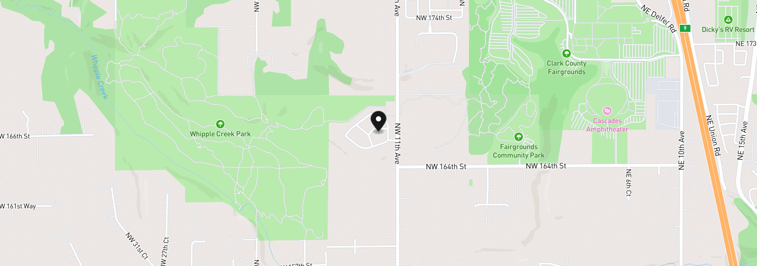Map showing the location of 1207 NW 166th Way, Ridgefield, Wa 98642