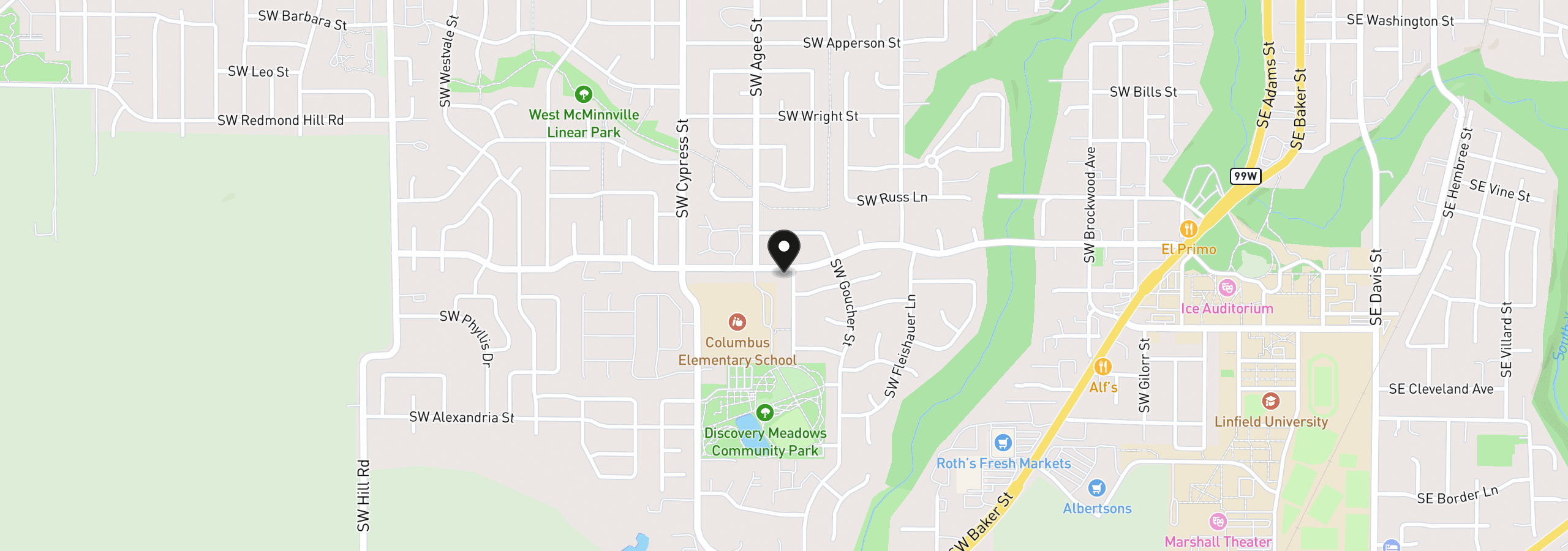 Map showing the location of 1570 SW Fellows St, McMinnville, OR 97128