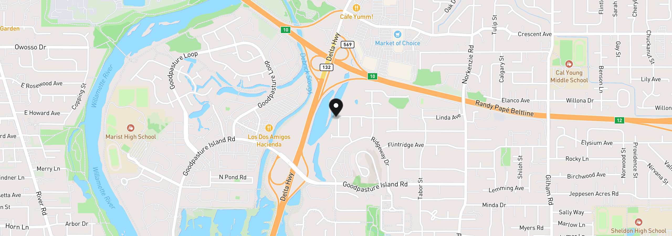 Map showing the location of 2190 Wood Duck Way, Eugene, OR 97401