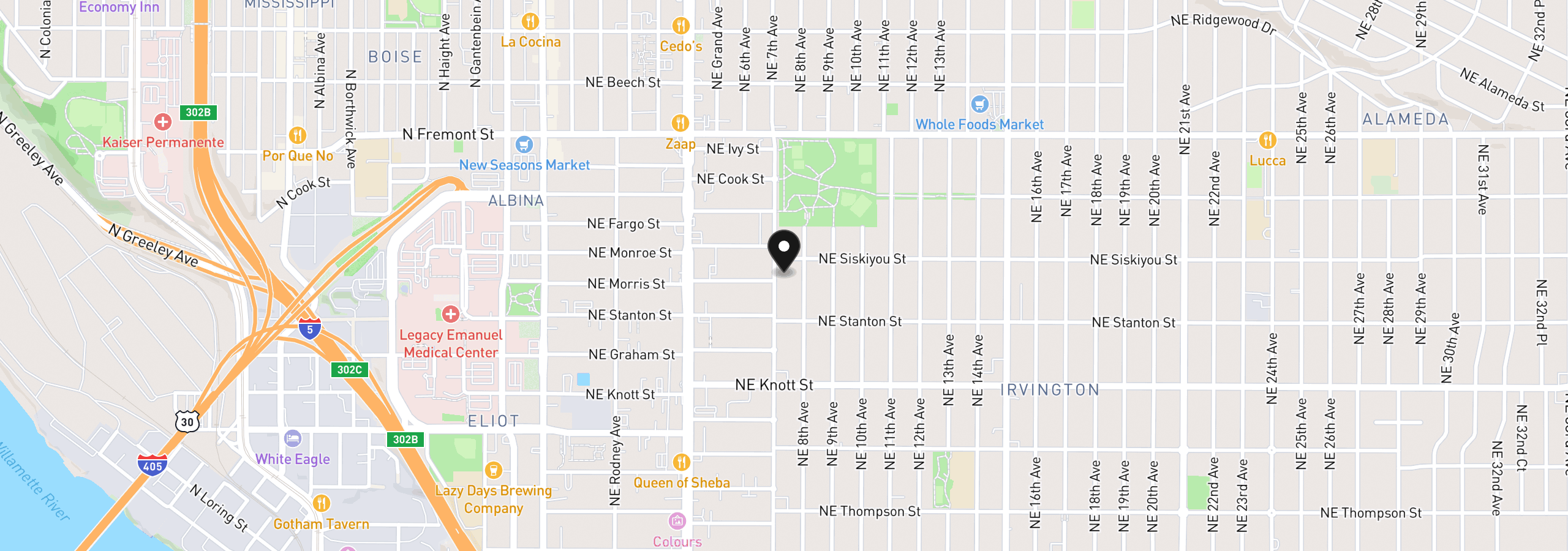Map showing the location of 3002 NE 7th Ave, Portland, OR 97212
