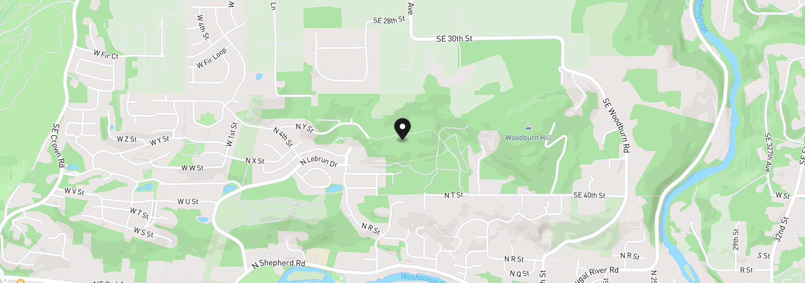Map showing the location of 730 N Y St, Washougal, Wa 98671