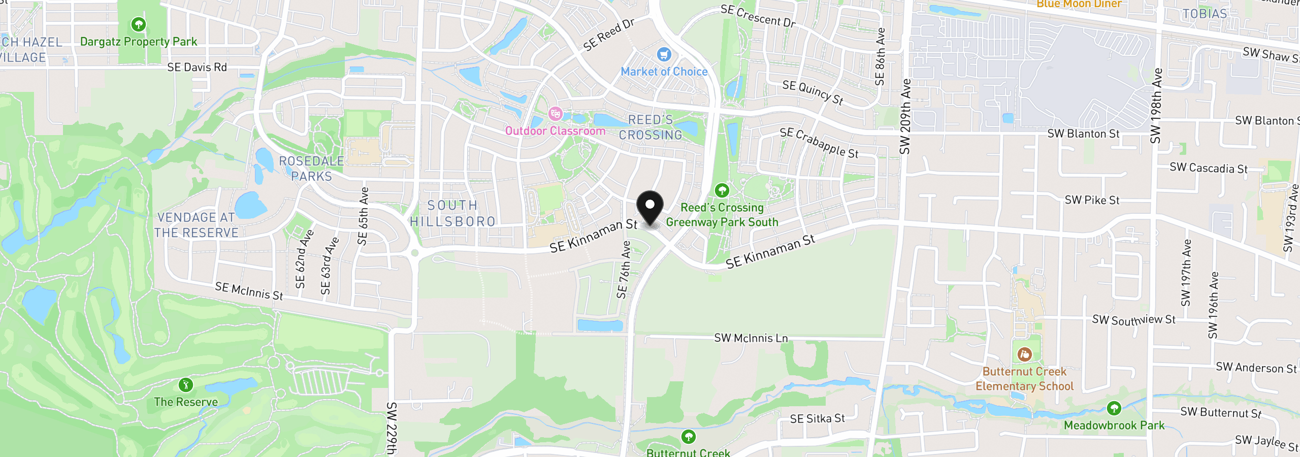 Map showing the location of 8583 SE Kinnaman St, Hillsboro, OR 97123