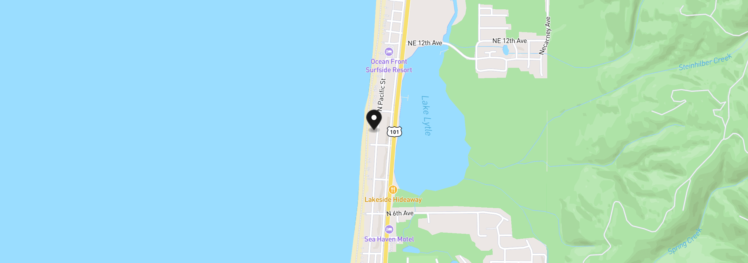Map showing the location of 835 N Pacific St, Rockaway Beach, OR 97136