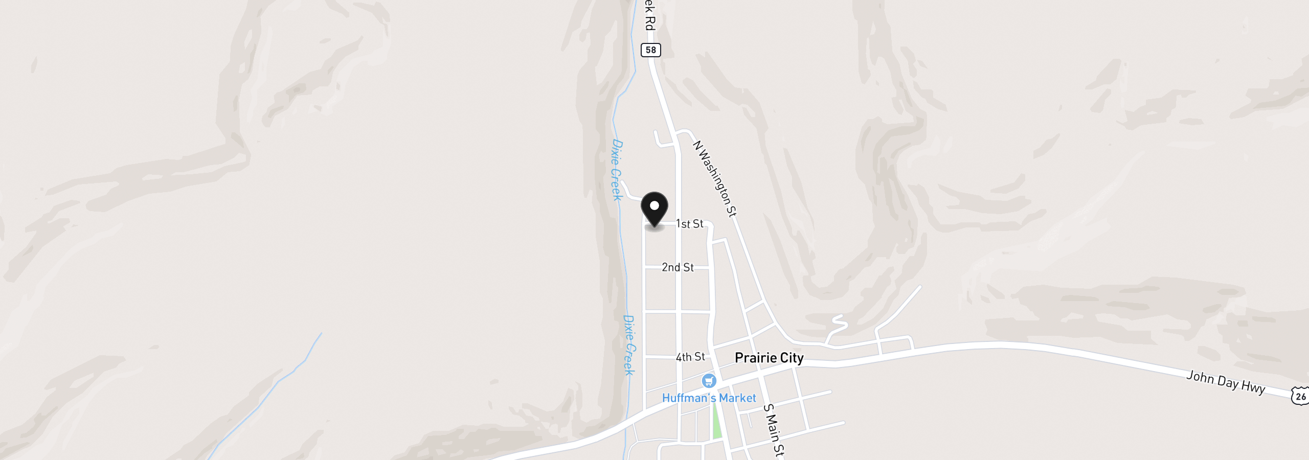 Map showing the location of 261 1st St, Prairie City, OR 97869