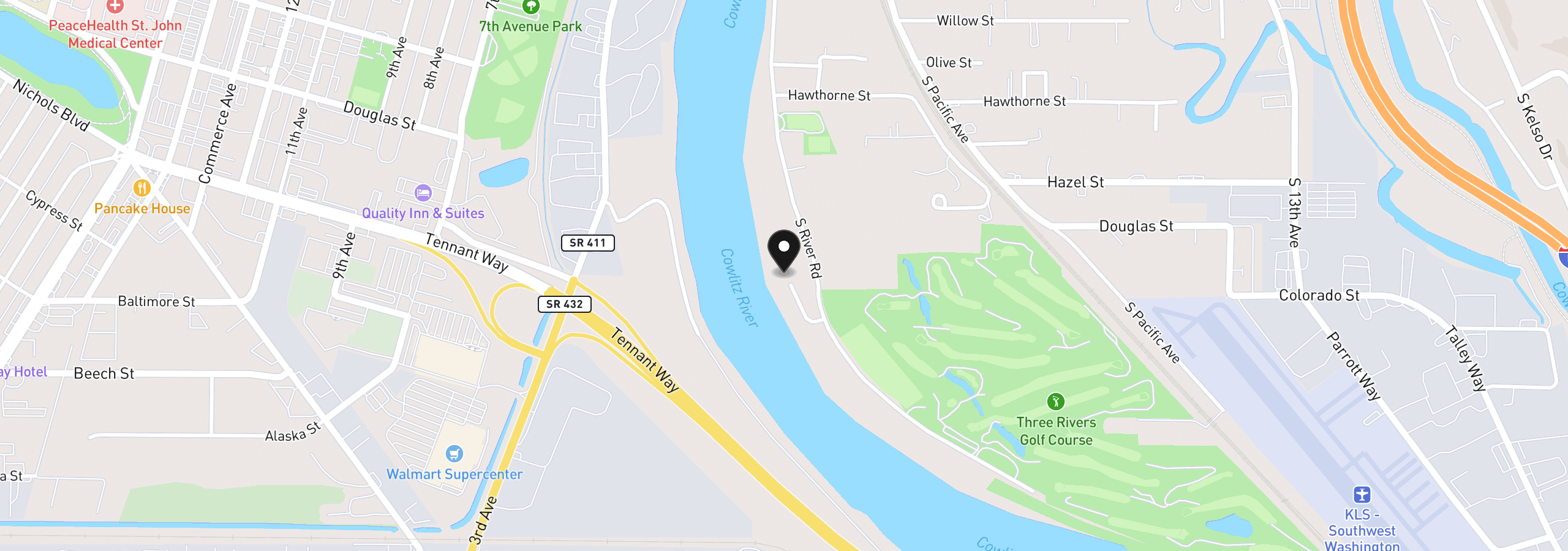 Map showing the location of S River Rd, Kelso, Wa 98626