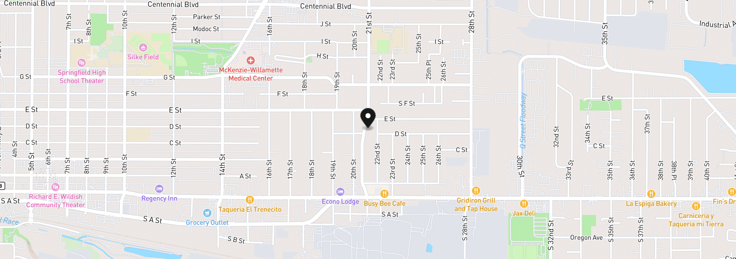 Map showing the location of 525 21st St, Springfield, OR 97477