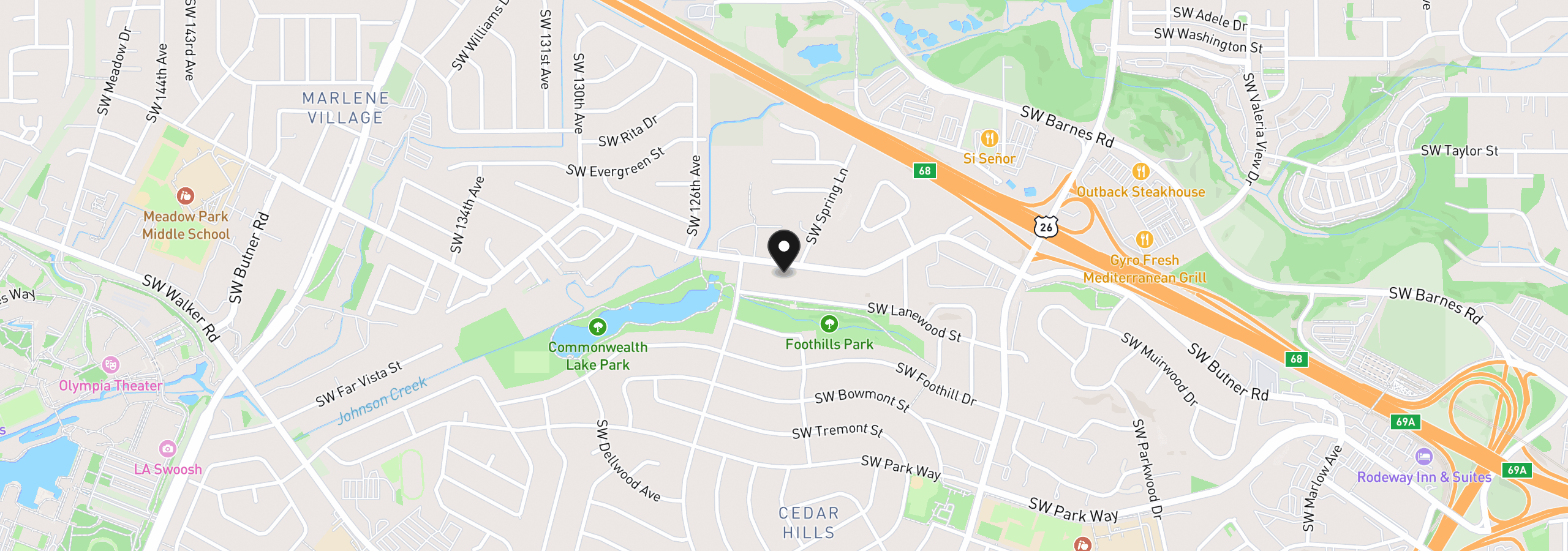 Map showing the location of 12260 SW Butner Rd, Portland, OR 97225