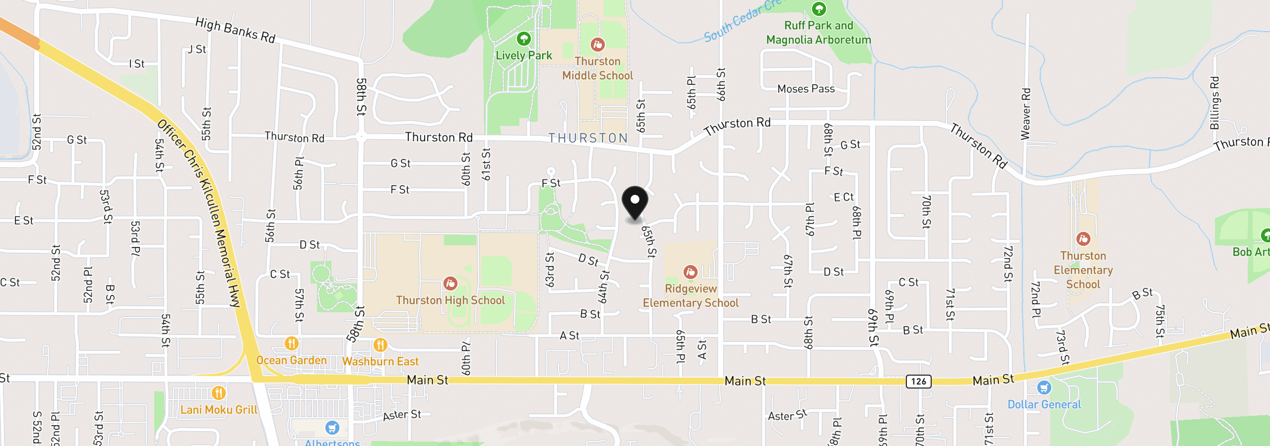 Map showing the location of 740 65th St, Springfield, OR 97478