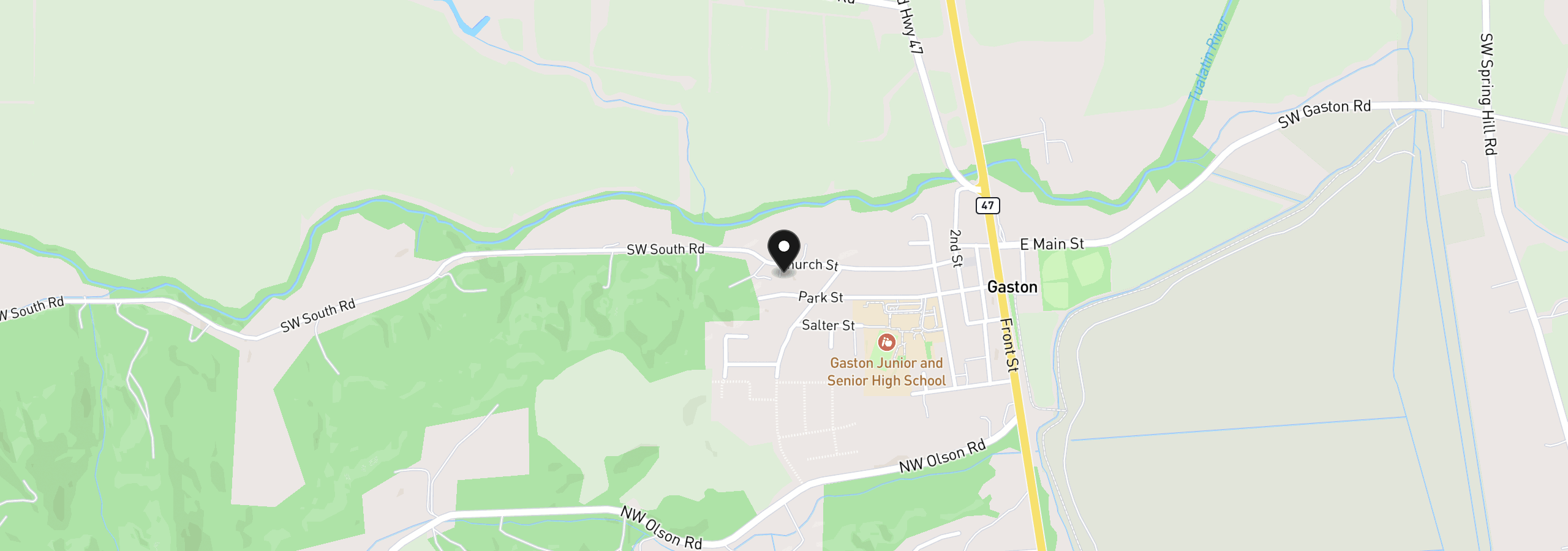 Map showing the location of 406 Church St, Gaston, OR 97119