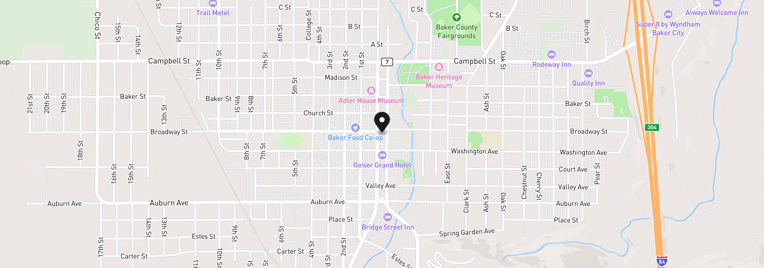 Map showing the location of 2030 Main St, Baker City, OR 97814