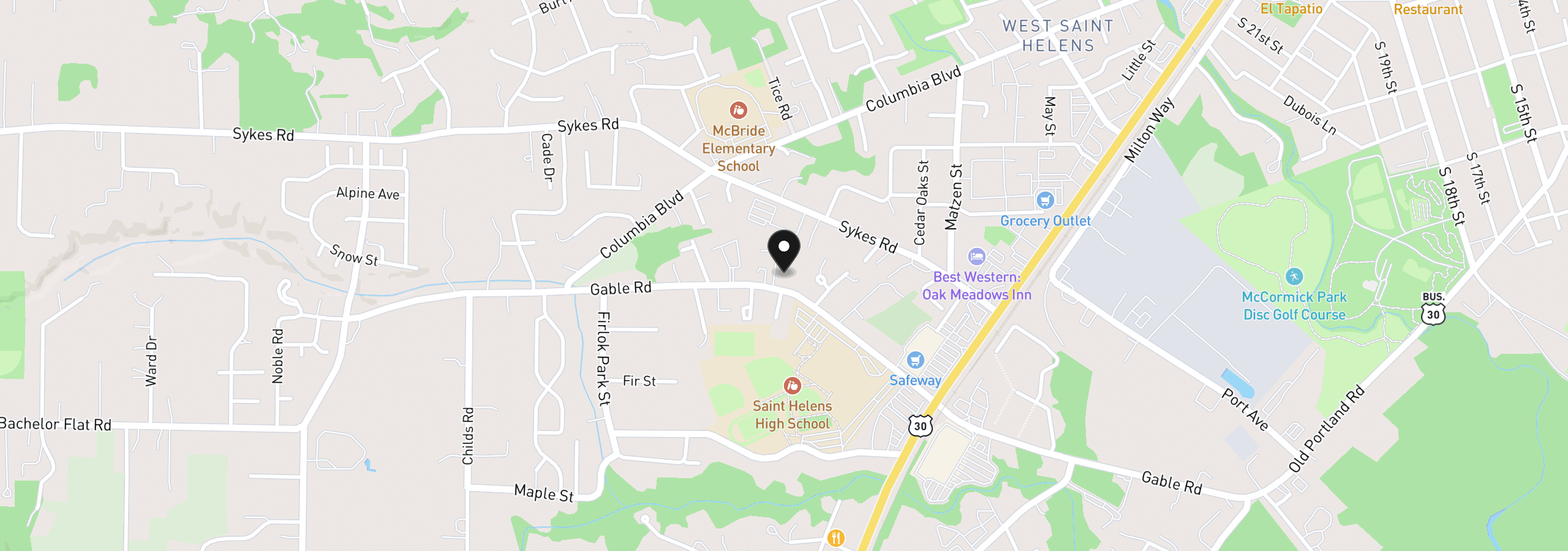 Map showing the location of 2540 Gable Rd, St. Helens, OR 97051