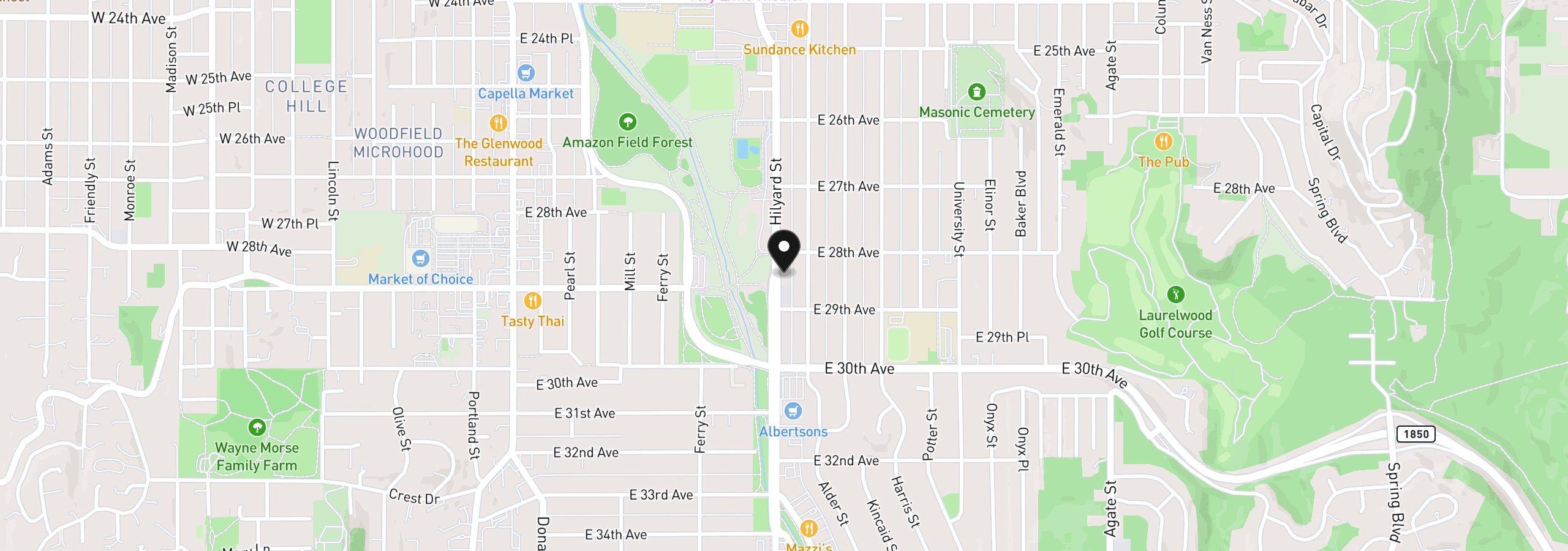 Map showing the location of 2845 Hilyard St, Eugene, OR 97405