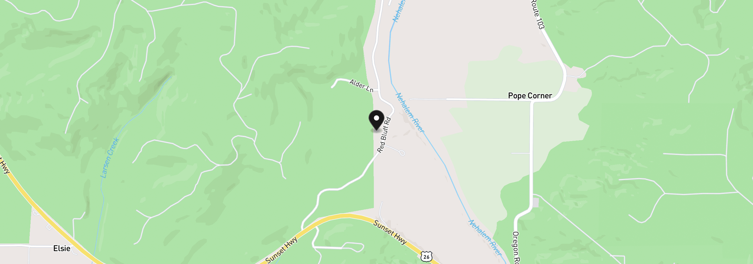 Map showing the location of 00 adj 82050 Red Bluff Rd, Elsie, OR 97138