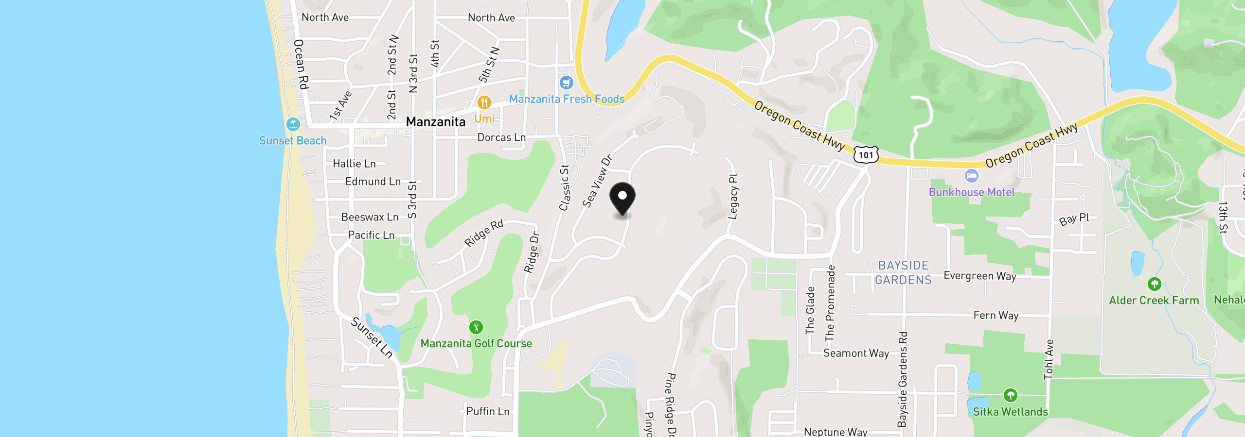 Map showing the location of Meadows Dr 33, Manzanita, OR 97130