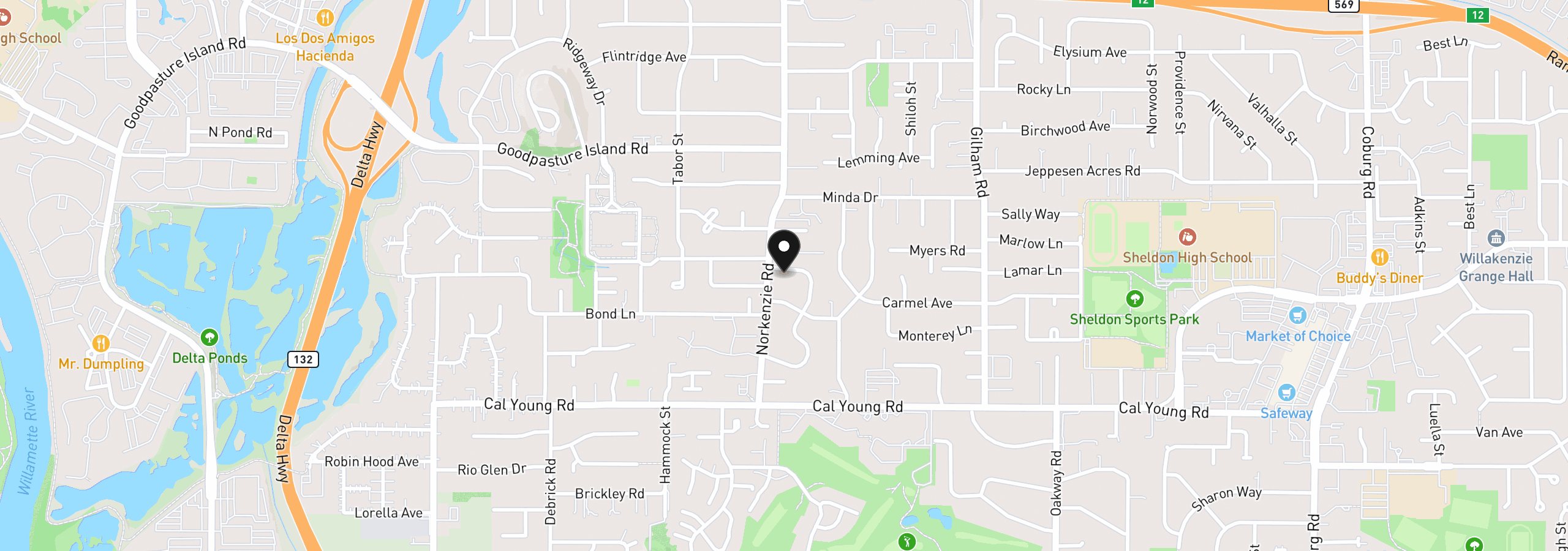 Map showing the location of 1682 Larkspur Loop, Eugene, OR 97401