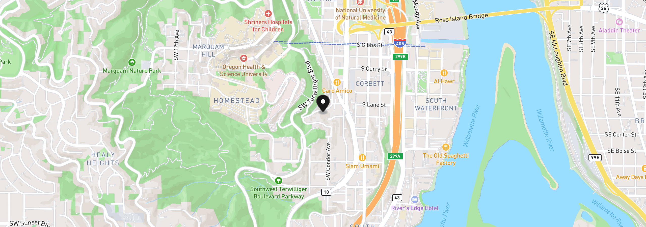 Map showing the location of SW Condor Ave 5900, Portland, OR 97239